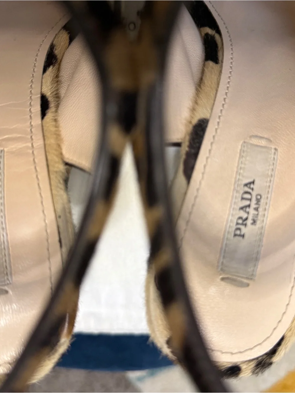 Prada Leopard Print Platform Slingback Heels - Tan & Black